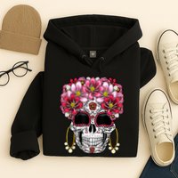 Floral Sugar Skeleton Cool Graphic Skull Hoodie