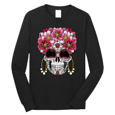 Floral Sugar Skeleton Cool Graphic Skull Long Sleeve Shirt