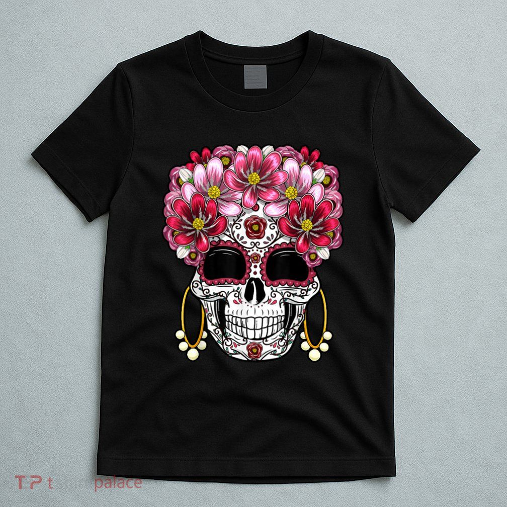 Floral Sugar Skeleton Cool Graphic Skull T-Shirt
