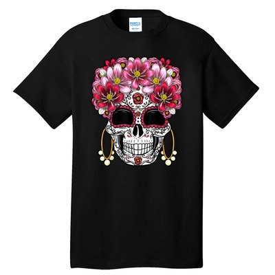 Floral Sugar Skeleton Cool Graphic Skull Tall T-Shirt