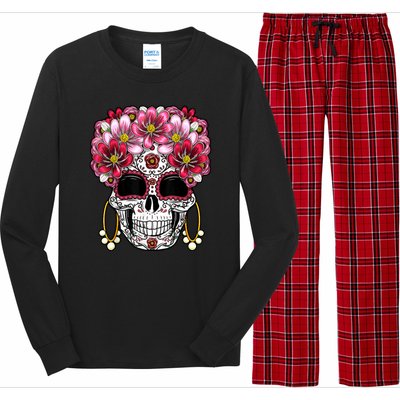 Floral Sugar Skeleton Cool Graphic Skull Long Sleeve Pajama Set