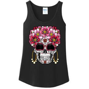 Floral Sugar Skeleton Cool Graphic Skull Ladies Essential Tank