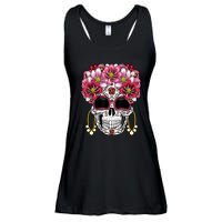 Floral Sugar Skeleton Cool Graphic Skull Ladies Essential Flowy Tank