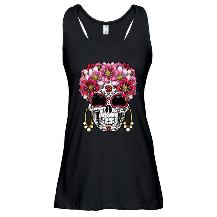 Floral Sugar Skeleton Cool Graphic Skull Ladies Essential Flowy Tank