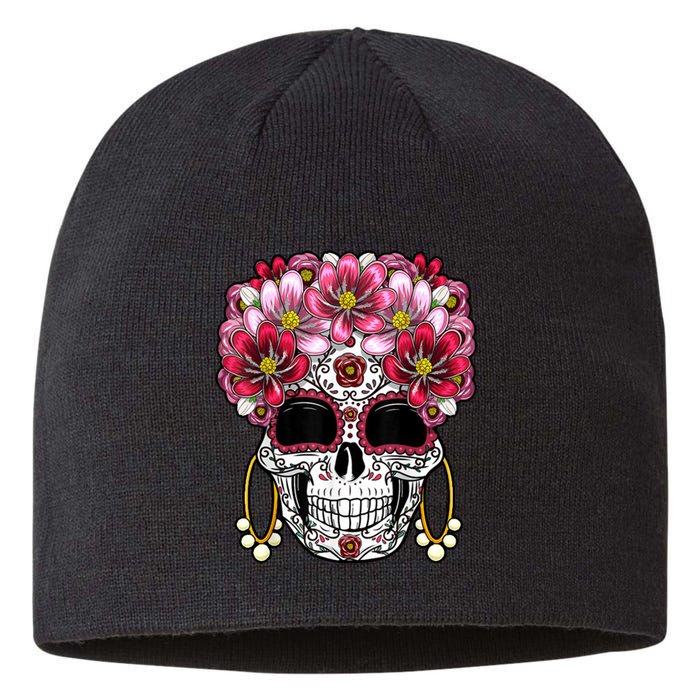 Floral Sugar Skeleton Cool Graphic Skull Sustainable Beanie