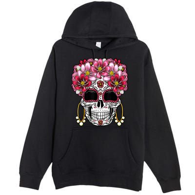 Floral Sugar Skeleton Cool Graphic Skull Premium Pullover Hoodie