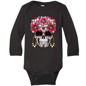 Floral Sugar Skeleton Cool Graphic Skull Baby Long Sleeve Bodysuit