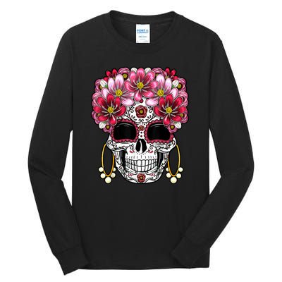 Floral Sugar Skeleton Cool Graphic Skull Tall Long Sleeve T-Shirt