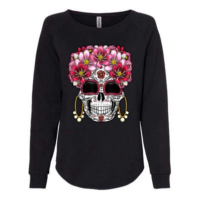 Floral Sugar Skeleton Cool Graphic Skull Womens California Wash Sweatshirt