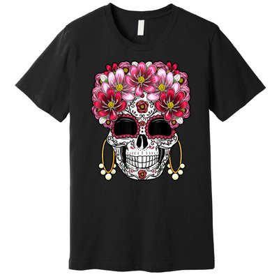 Floral Sugar Skeleton Cool Graphic Skull Premium T-Shirt