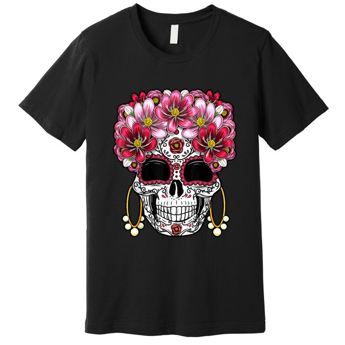 Floral Sugar Skeleton Cool Graphic Skull Premium T-Shirt