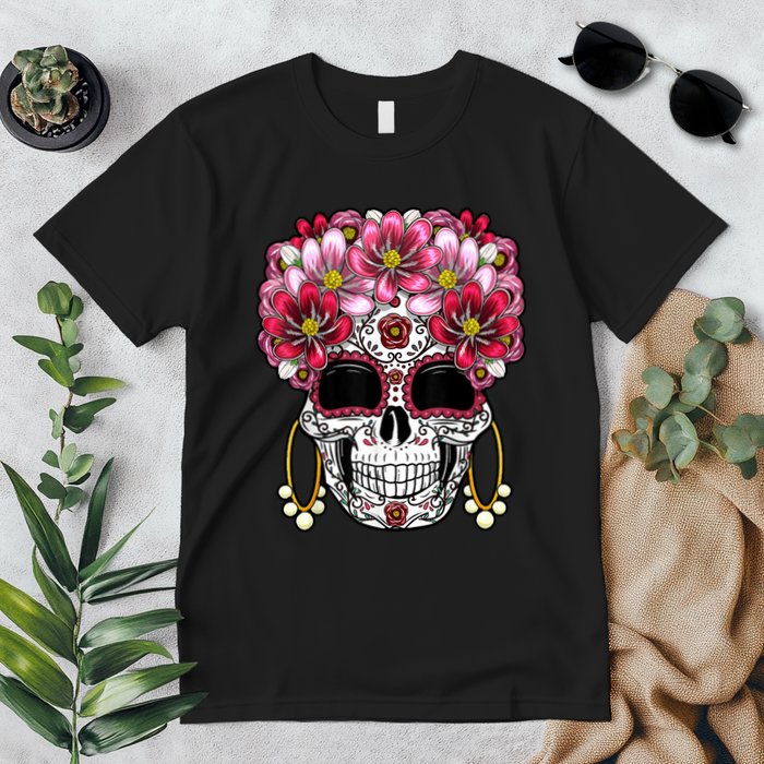 Floral Sugar Skeleton Cool Graphic Skull Premium T-Shirt