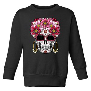 Floral Sugar Skeleton Cool Graphic Skull Toddler Sweatshirt