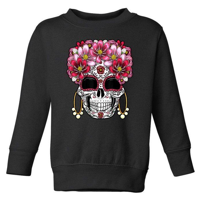 Floral Sugar Skeleton Cool Graphic Skull Toddler Sweatshirt