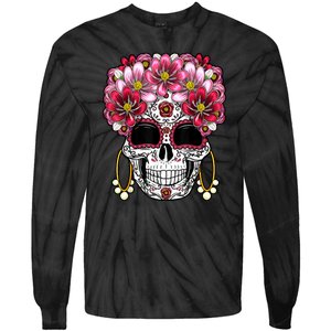 Floral Sugar Skeleton Cool Graphic Skull Tie-Dye Long Sleeve Shirt