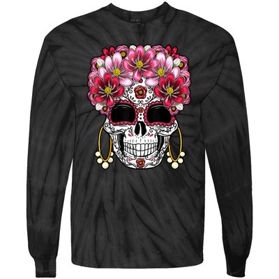 Floral Sugar Skeleton Cool Graphic Skull Tie-Dye Long Sleeve Shirt