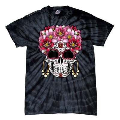 Floral Sugar Skeleton Cool Graphic Skull Tie-Dye T-Shirt