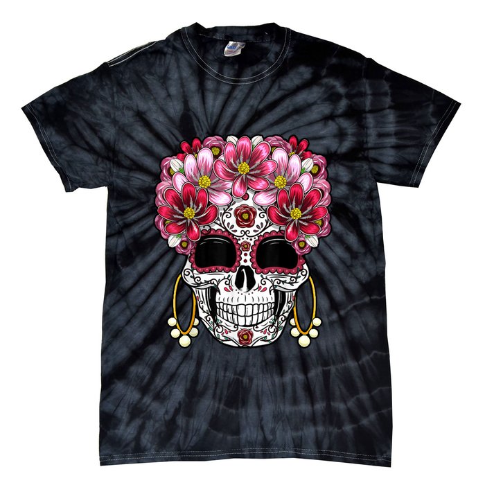 Floral Sugar Skeleton Cool Graphic Skull Tie-Dye T-Shirt