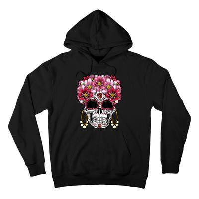 Floral Sugar Skeleton Cool Graphic Skull Tall Hoodie