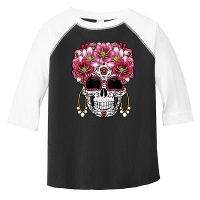 Floral Sugar Skeleton Cool Graphic Skull Toddler Fine Jersey T-Shirt