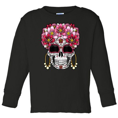 Floral Sugar Skeleton Cool Graphic Skull Toddler Long Sleeve Shirt