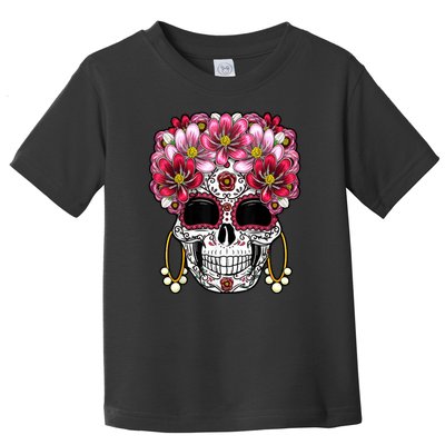 Floral Sugar Skeleton Cool Graphic Skull Toddler T-Shirt