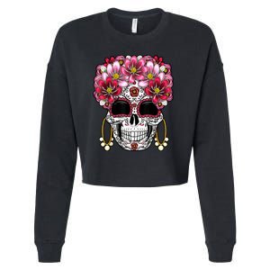 Floral Sugar Skeleton Cool Graphic Skull Cropped Pullover Crew