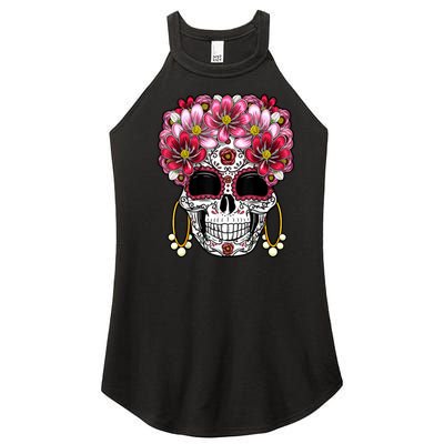 Floral Sugar Skeleton Cool Graphic Skull Women’s Perfect Tri Rocker Tank