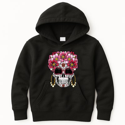 Floral Sugar Skeleton Cool Graphic Skull Kids Hoodie