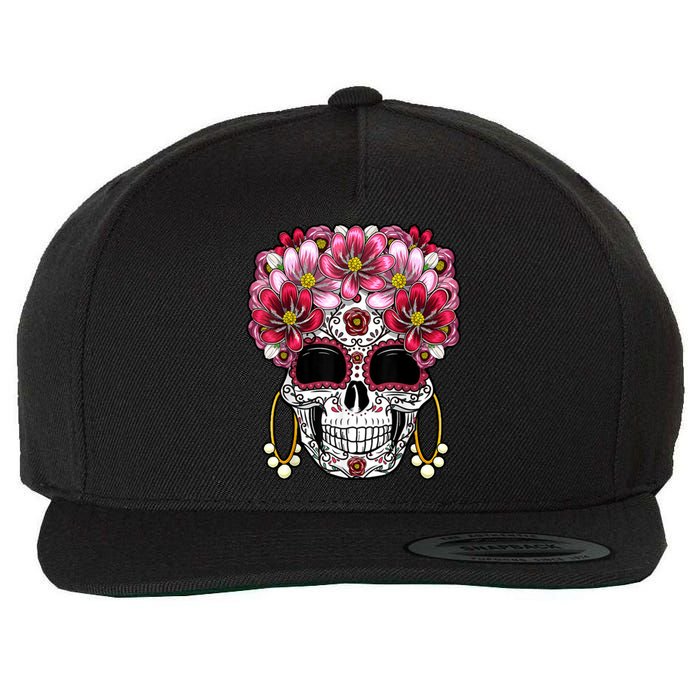 Floral Sugar Skeleton Cool Graphic Skull Wool Snapback Cap