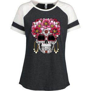 Floral Sugar Skeleton Cool Graphic Skull Enza Ladies Jersey Colorblock Tee