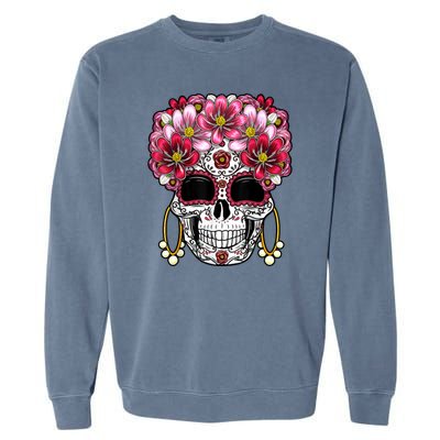 Floral Sugar Skeleton Cool Graphic Skull Garment-Dyed Sweatshirt