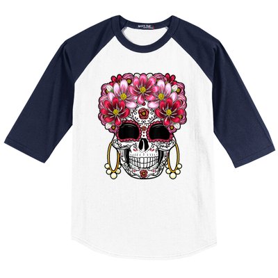 Floral Sugar Skeleton Cool Graphic Skull Baseball Sleeve Shirt