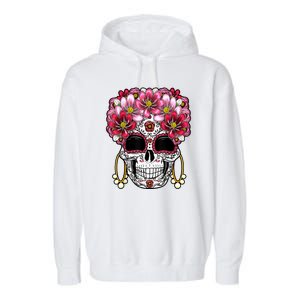 Floral Sugar Skeleton Cool Graphic Skull Garment-Dyed Fleece Hoodie