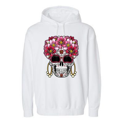 Floral Sugar Skeleton Cool Graphic Skull Garment-Dyed Fleece Hoodie