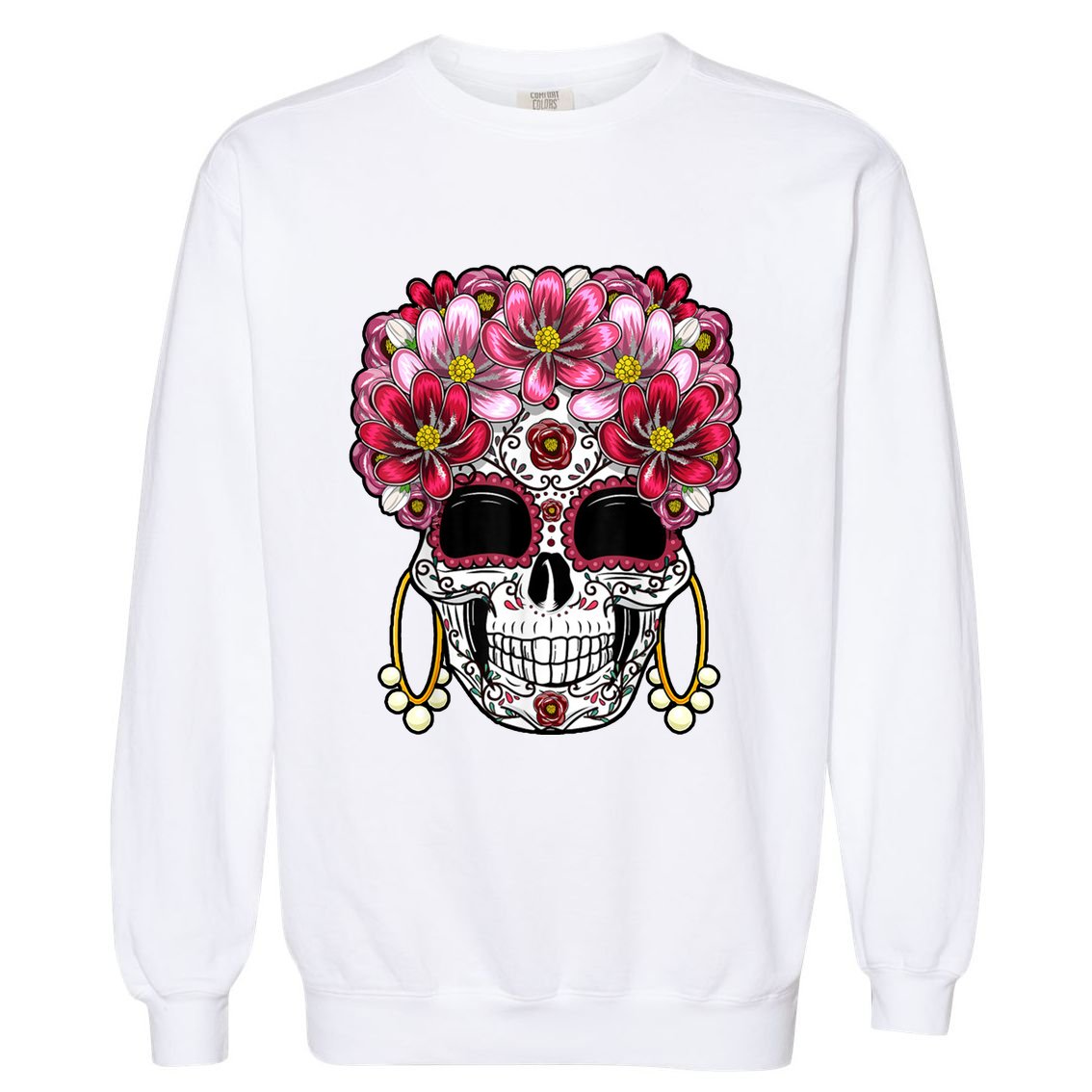 Floral Sugar Skeleton Cool Graphic Skull Garment-Dyed Sweatshirt