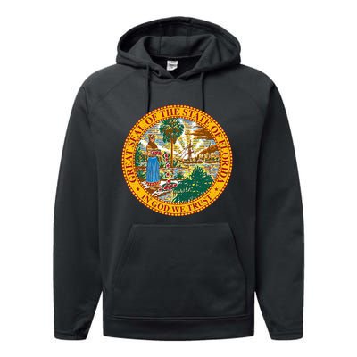 Florida State Seal Flag Performance Fleece Hoodie