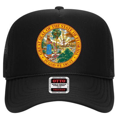 Florida State Seal Flag High Crown Mesh Back Trucker Hat