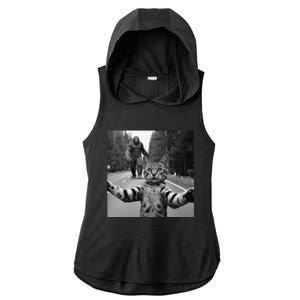 Funny Surprised Scared Cat Selfie With Sasquatsch Bigfoot Ladies PosiCharge Tri-Blend Wicking Draft Hoodie Tank