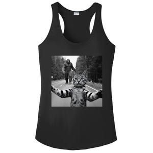 Funny Surprised Scared Cat Selfie With Sasquatsch Bigfoot Ladies PosiCharge Competitor Racerback Tank