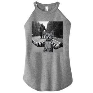 Funny Surprised Scared Cat Selfie With Sasquatsch Bigfoot Women's Perfect Tri Rocker Tank