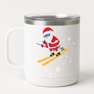 Funny Skiing Santa Christmas Ornat Xmas Pajama Ski Skier Gift 12 oz Stainless Steel Tumbler Cup