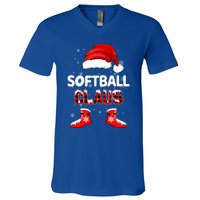 Funny Softball Santa Claus Christmas Matching Family Pajamas Gift V-Neck T-Shirt