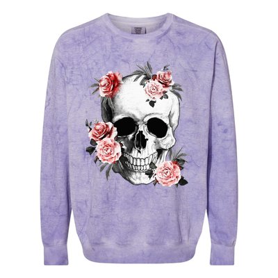 Floral Sugar Skull Rose Flowers Mycologist Gothic Goth Colorblast Crewneck Sweatshirt