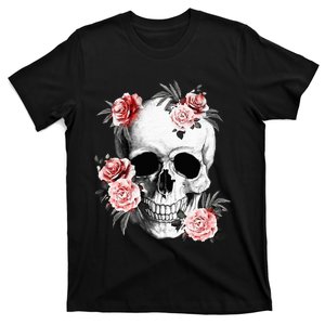 Floral Sugar Skull Rose Flowers Mycologist Gothic Goth T-Shirt