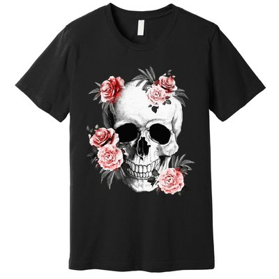 Floral Sugar Skull Rose Flowers Mycologist Gothic Goth Premium T-Shirt