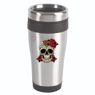 Floral Sugar Skull Day Of Dead Dia De Los Muertos 16oz Travel Tumbler