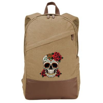 Floral Sugar Skull Day Of Dead Dia De Los Muertos Cotton Canvas Backpack