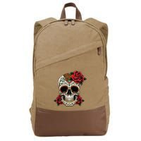 Floral Sugar Skull Day Of Dead Dia De Los Muertos Cotton Canvas Backpack