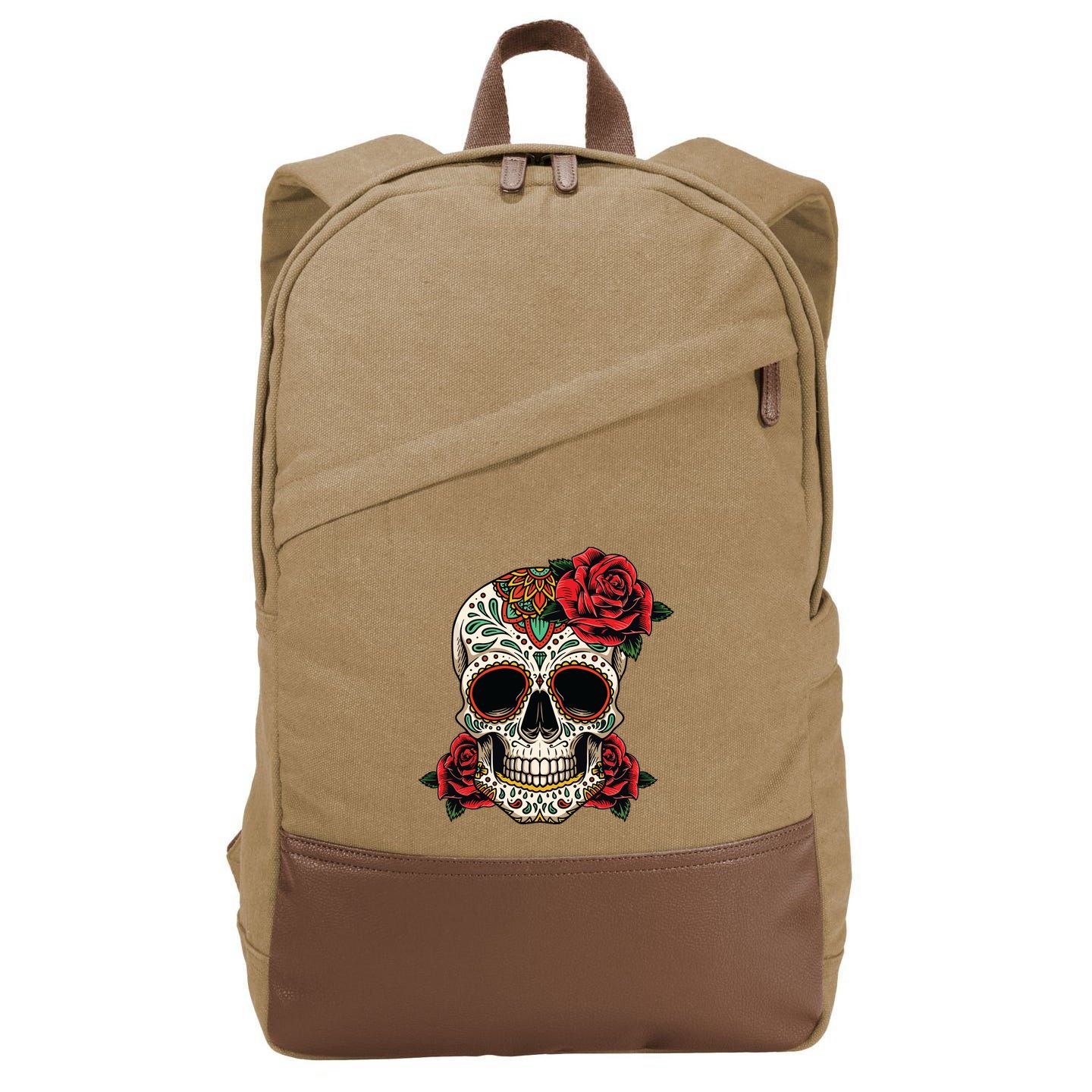 Floral Sugar Skull Day Of Dead Dia De Los Muertos Cotton Canvas Backpack